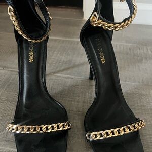 Fashion Nova Black and Gold Stiletto Heels